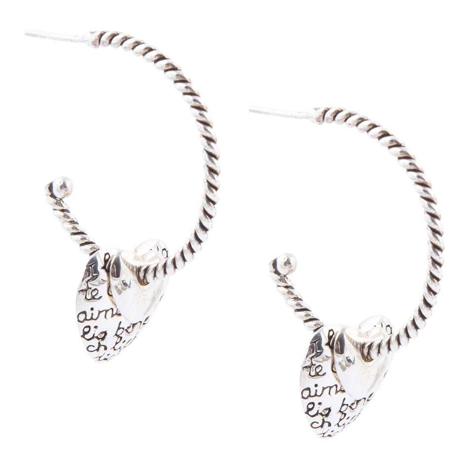 Sterling Silver Engraved Heart Hoop Earrings - Barse Jewelry - Flyclothing LLC