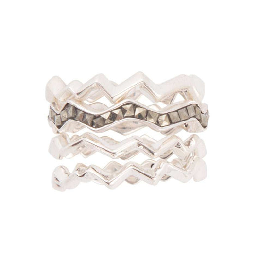 Marcasite and Sterling Silver Stack Ring Set - Barse Jewelry - Flyclothing LLC