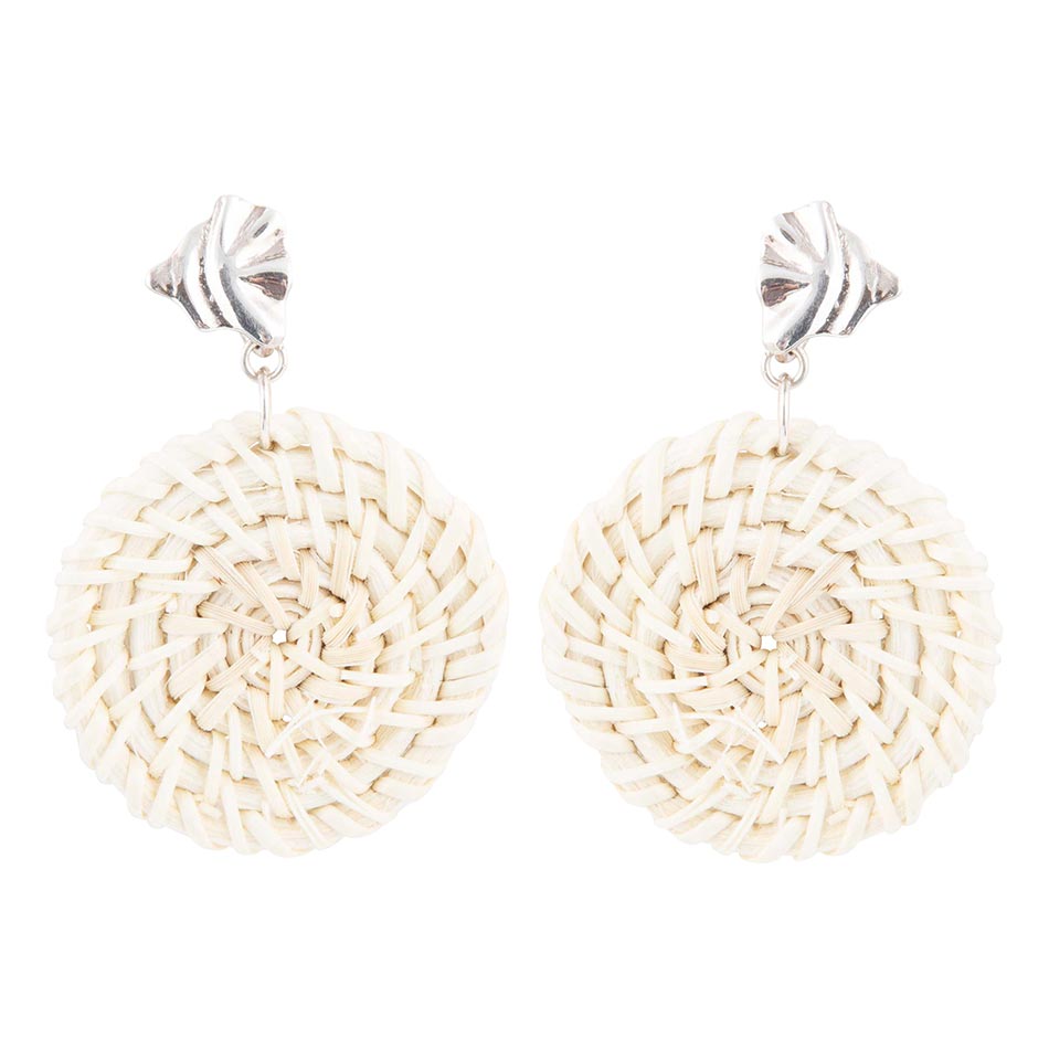 Sterling Silver Tan Rattan Statement Earrings - Barse Jewelry