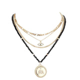Stone Embellished Evil Eye Pendant Multi Layer Bib Necklace - Madeline Love - Flyclothing LLC