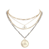 Stone Embellished Evil Eye Pendant Multi Layer Bib Necklace - Madeline Love - Flyclothing LLC
