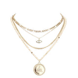 Stone Embellished Evil Eye Pendant Multi Layer Bib Necklace - Madeline Love - Flyclothing LLC