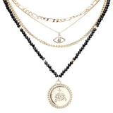 Stone Embellished Evil Eye Pendant Multi Layer Bib Necklace - Madeline Love - Flyclothing LLC