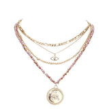 Stone Embellished Evil Eye Pendant Multi Layer Bib Necklace - Madeline Love - Flyclothing LLC