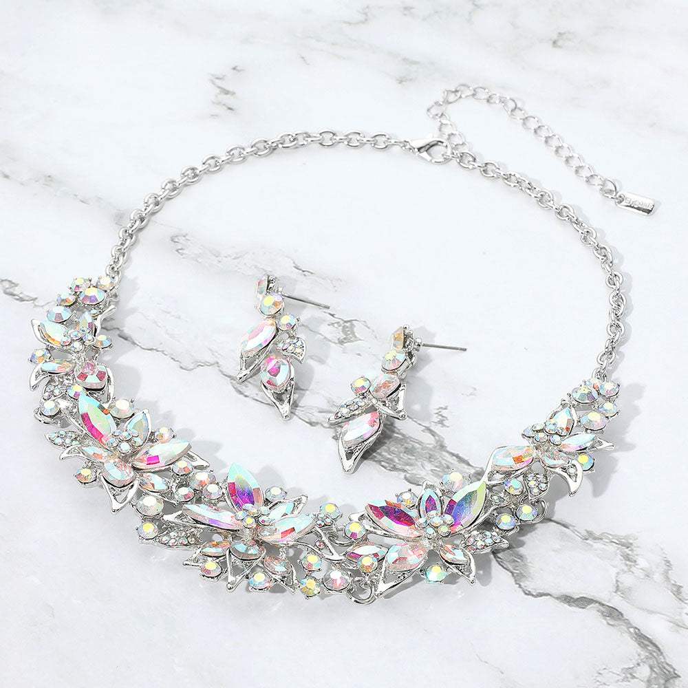Stone Embellished Flower Collar Evening Necklace - Madeline Love - Flyclothing LLC