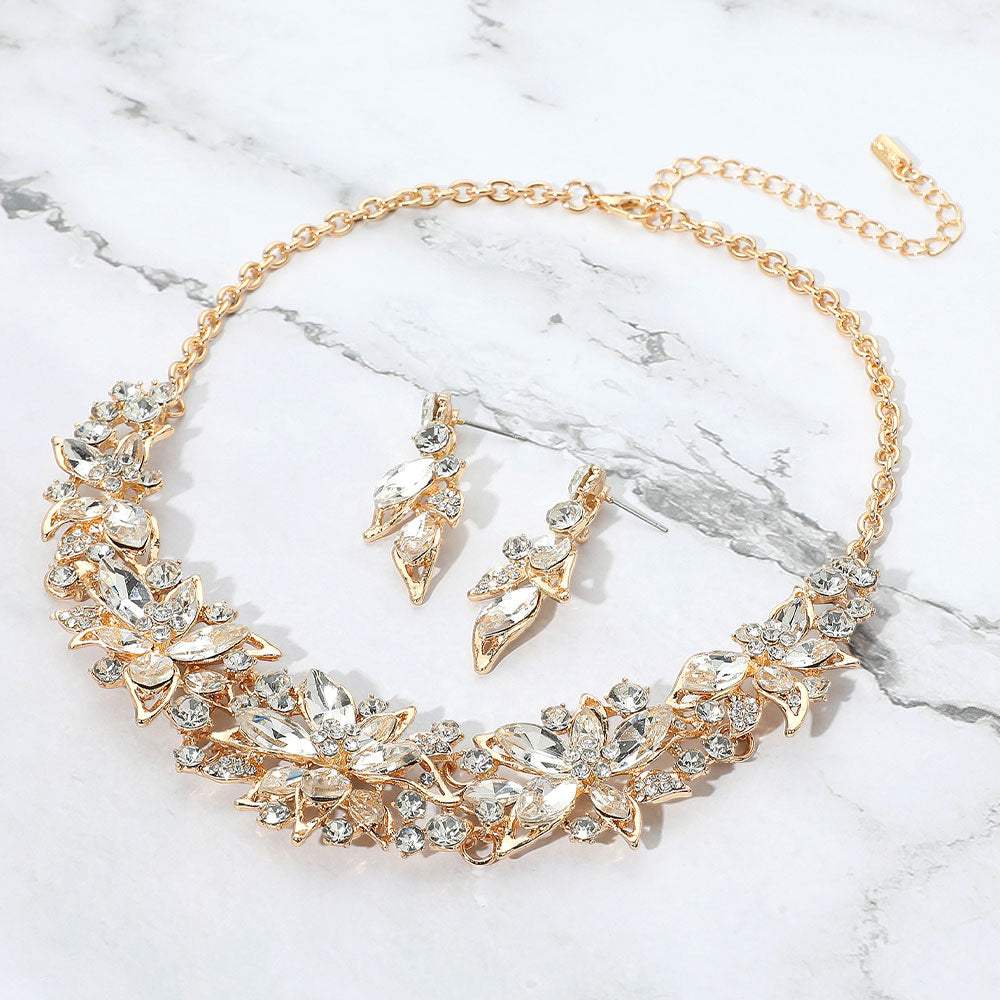 Stone Embellished Flower Collar Evening Necklace - Madeline Love - Flyclothing LLC