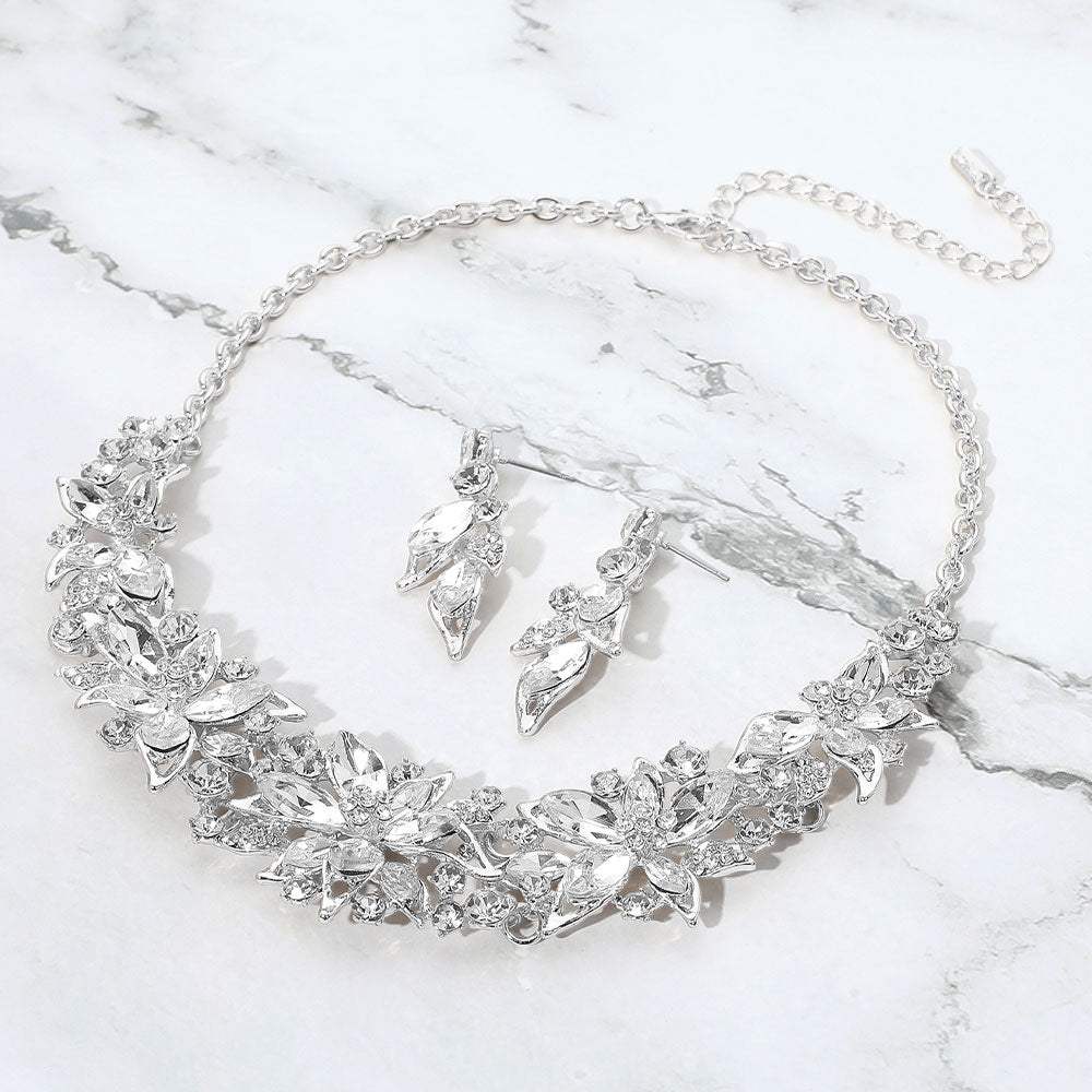 Stone Embellished Flower Collar Evening Necklace - Madeline Love - Flyclothing LLC