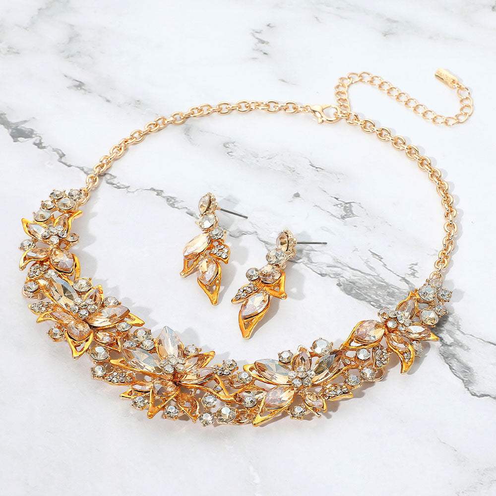 Stone Embellished Flower Collar Evening Necklace - Madeline Love - Flyclothing LLC