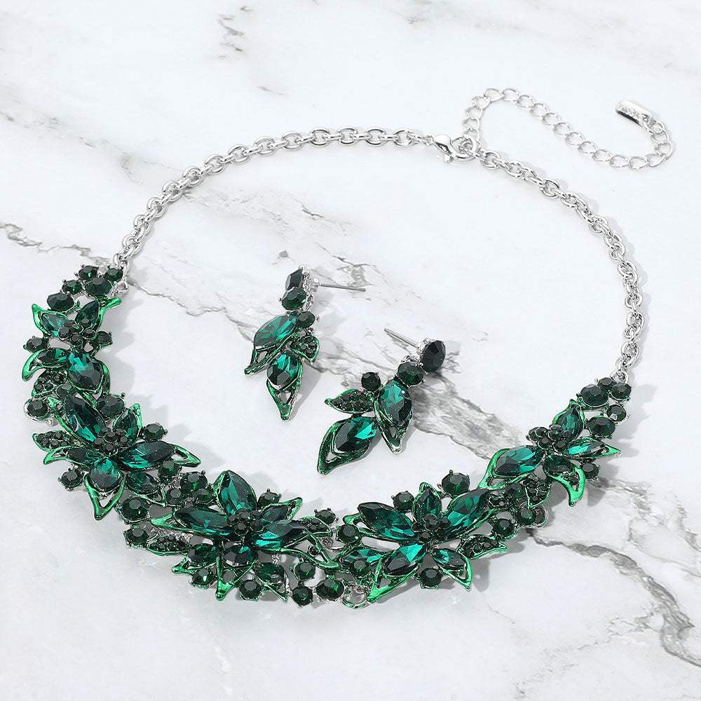 Stone Embellished Flower Collar Evening Necklace - Madeline Love - Flyclothing LLC