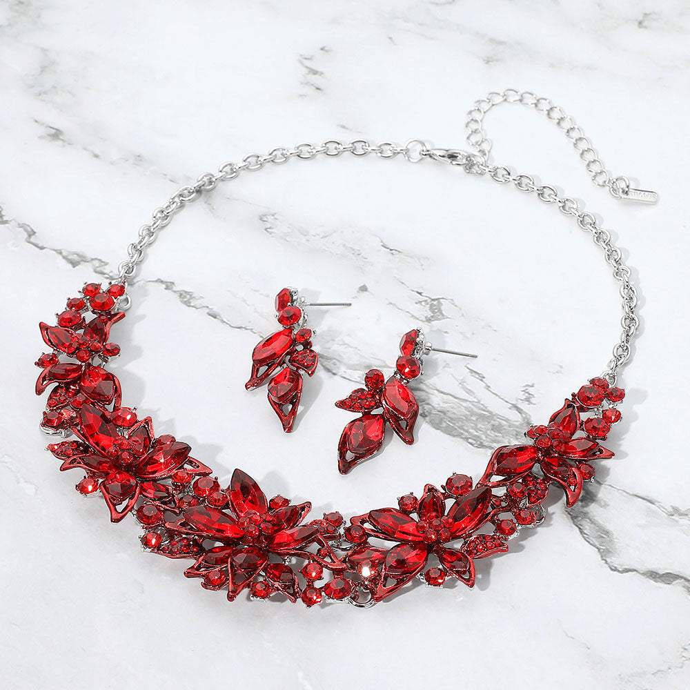 Stone Embellished Flower Collar Evening Necklace - Madeline Love - Flyclothing LLC