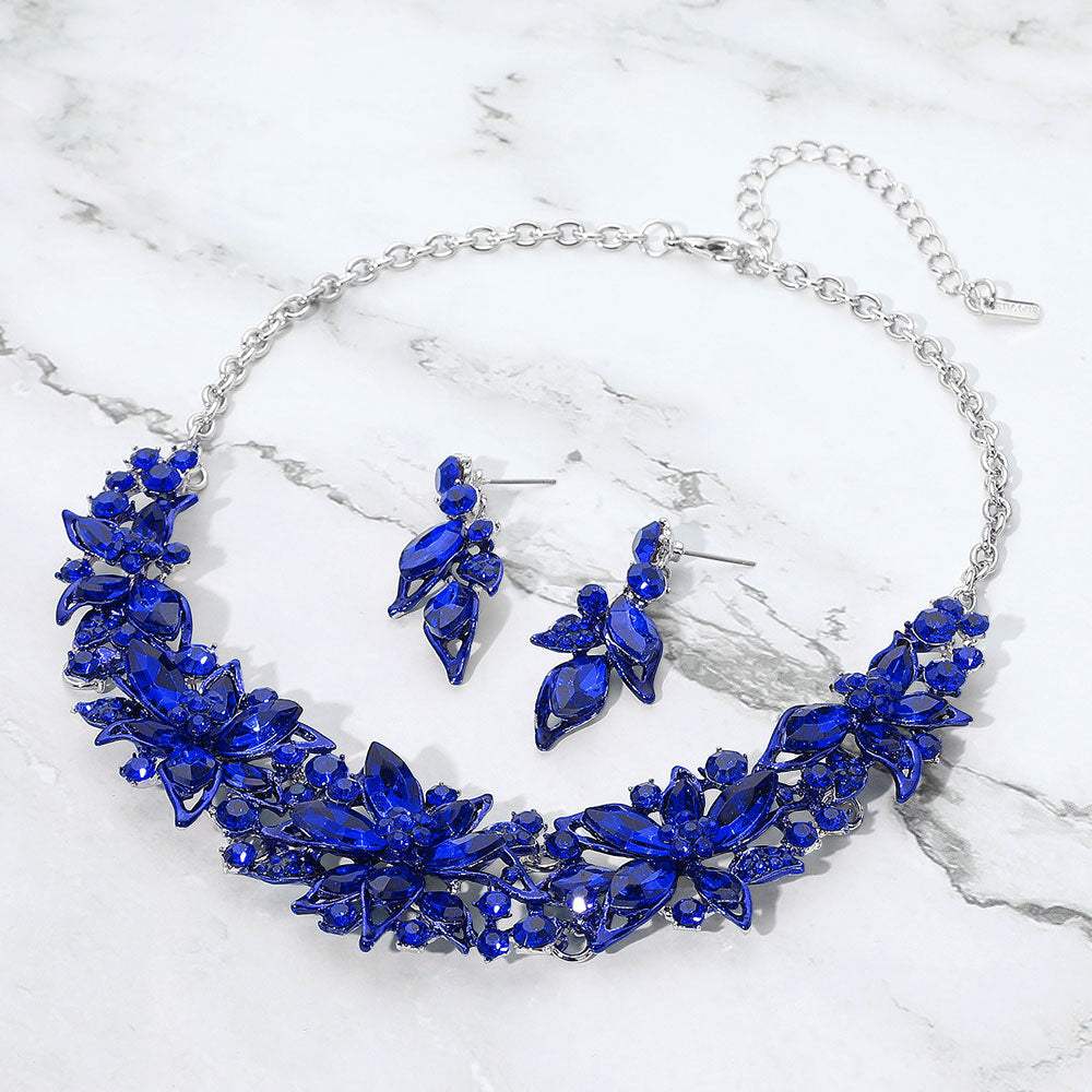 Stone Embellished Flower Collar Evening Necklace - Madeline Love - Flyclothing LLC