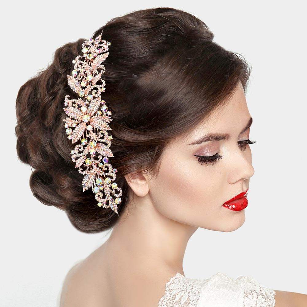 Stone Embellished Leaf Cluster Hair Comb - Madeline Love - Flyclothing LLC