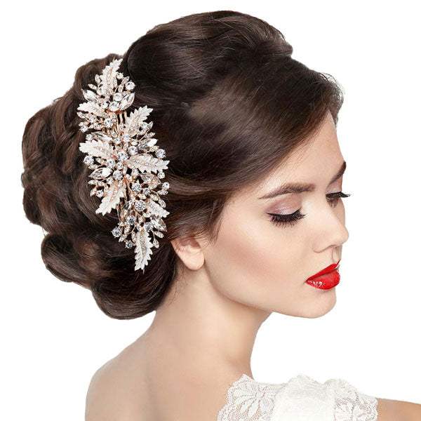 Stone Embellished Leaf Cluster Hair Comb - Madeline Love - Flyclothing LLC
