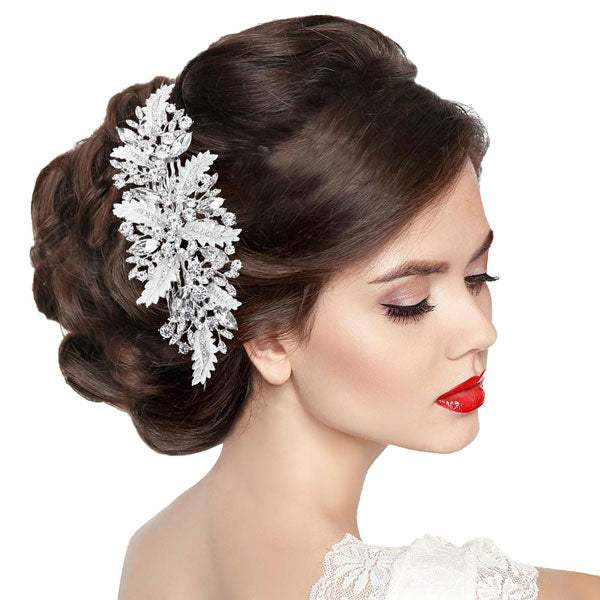 Stone Embellished Leaf Cluster Hair Comb - Madeline Love - Flyclothing LLC
