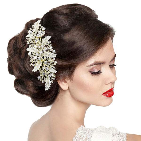 Stone Embellished Leaf Cluster Hair Comb - Madeline Love - Flyclothing LLC