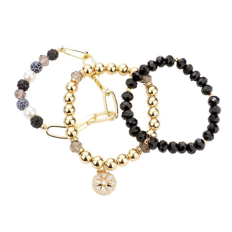 Stone Embellished North Star Charm Beaded Stretch Bracelets - Madeline Love - Flyclothing LLC