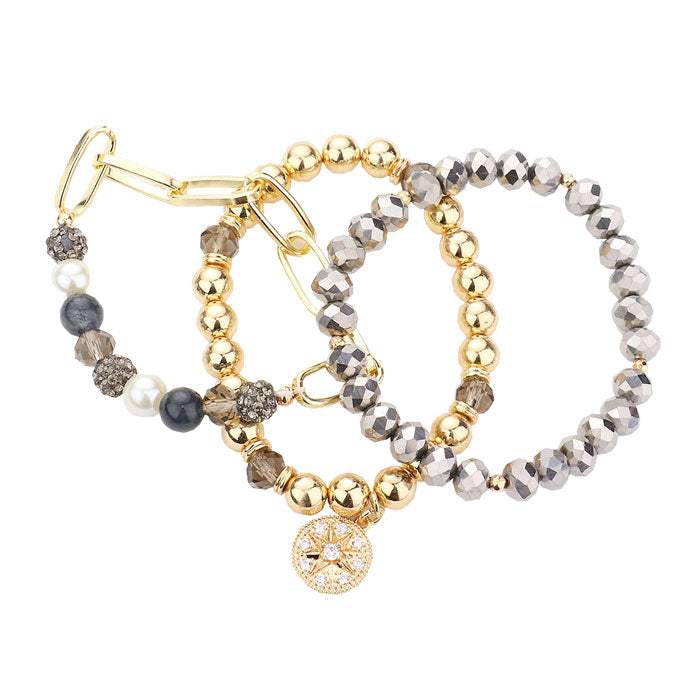 Stone Embellished North Star Charm Beaded Stretch Bracelets - Madeline Love - Flyclothing LLC