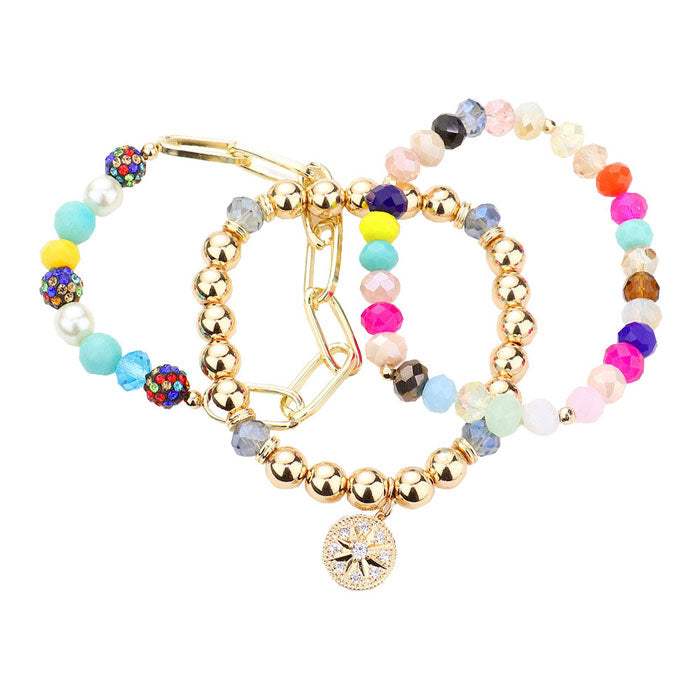 Stone Embellished North Star Charm Beaded Stretch Bracelets - Madeline Love - Flyclothing LLC