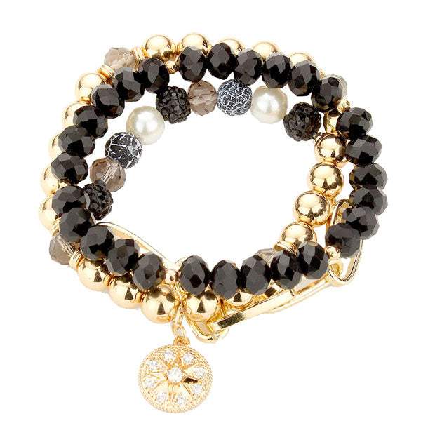Stone Embellished North Star Charm Beaded Stretch Bracelets - Madeline Love - Flyclothing LLC