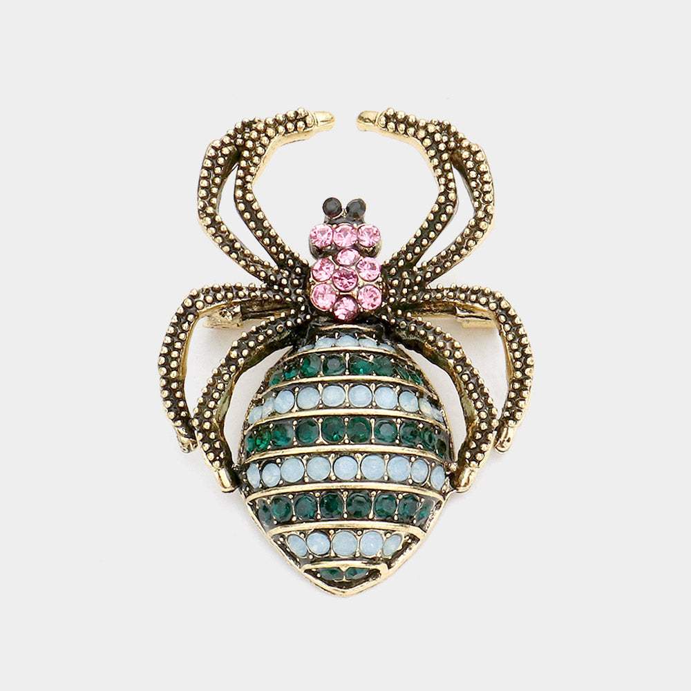 Stone Embellished Spider Pin Brooch - Madeline Love - Flyclothing LLC
