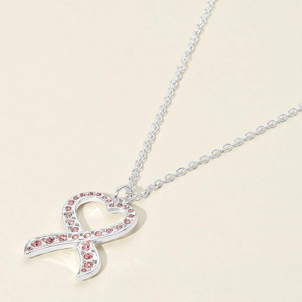 Stone Paved Heart Pink Ribbon Pendant Necklace - Madeline Love - Flyclothing LLC