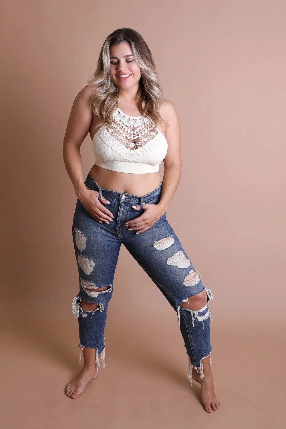 High Neck Crochet Lace Bralette – Stylish Layering Essential - Boho Clothing and Accessories - Flyclothing LLC
