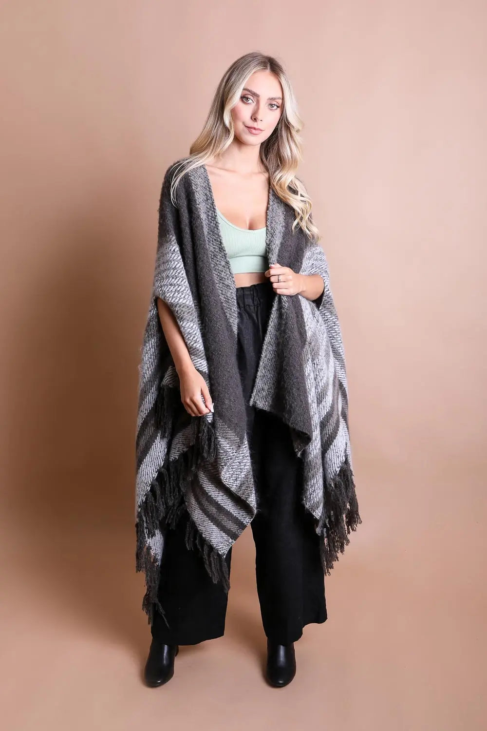 Stripe Bohemian Ruana Wrap - Boho Clothing and Accessories - Flyclothing LLC