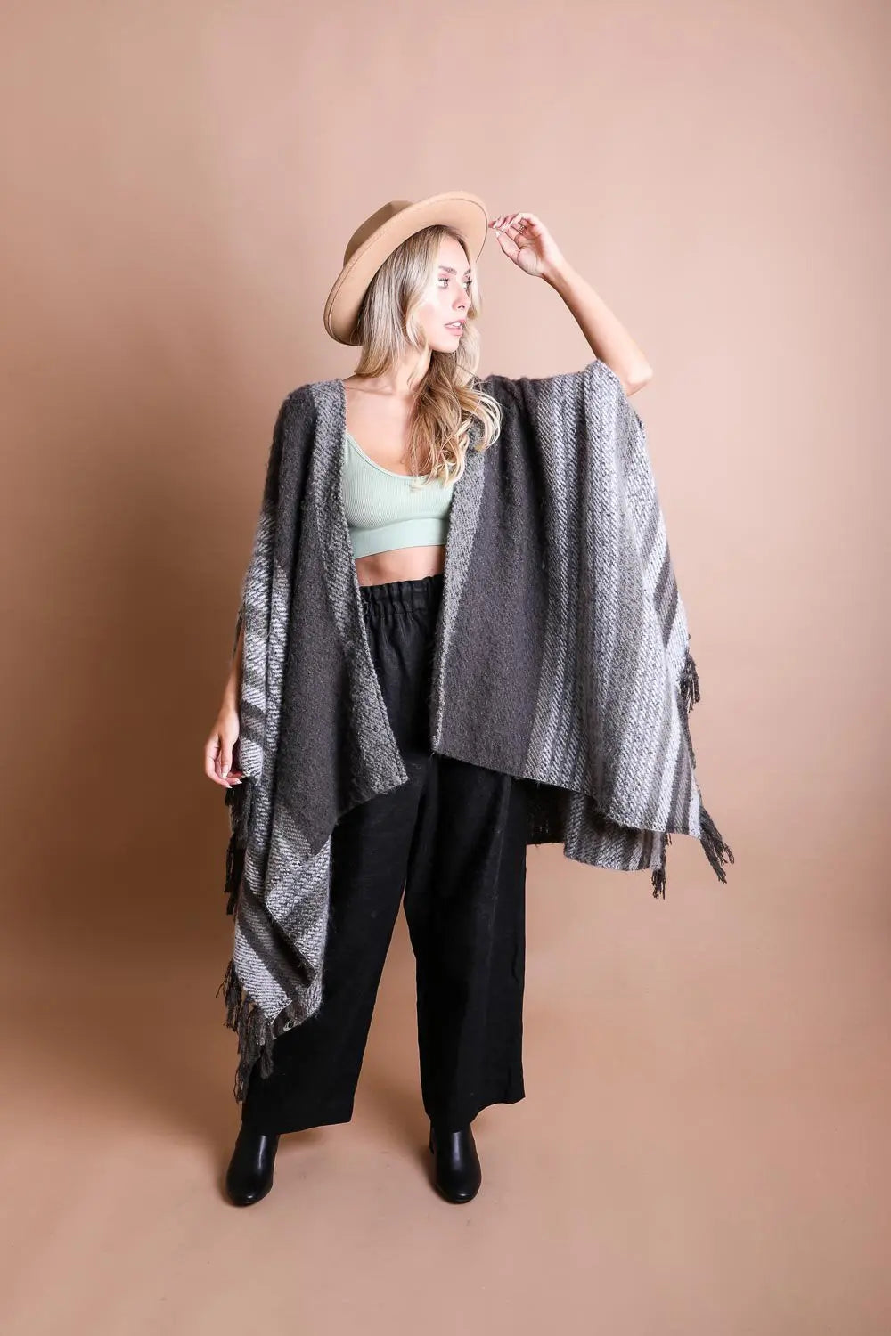 Stripe Bohemian Ruana Wrap - Boho Clothing and Accessories - Flyclothing LLC