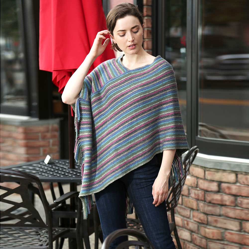 Striped Lurex Knitted Poncho - Madeline Love - Flyclothing LLC