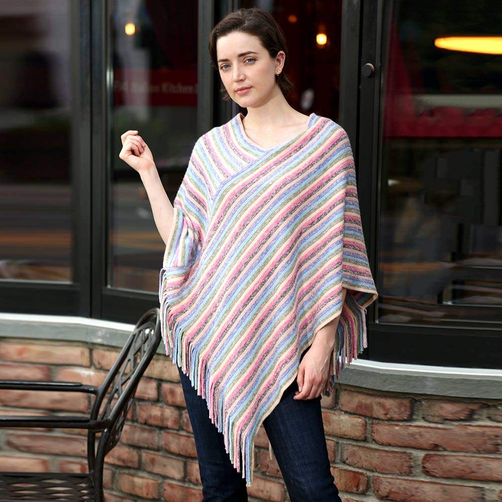 Striped Lurex Knitted Poncho - Madeline Love - Flyclothing LLC