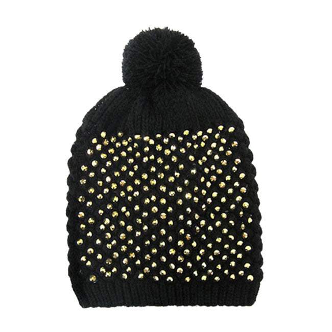 Studded Pom Beanie Hats - Madeline Love - Flyclothing LLC