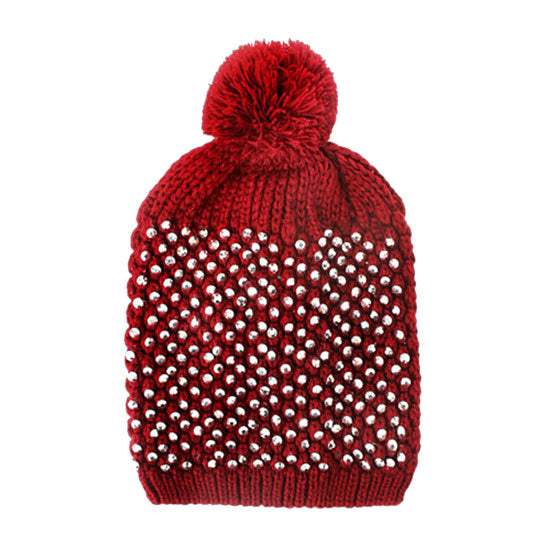 Studded Pom Beanie Hats - Madeline Love - Flyclothing LLC
