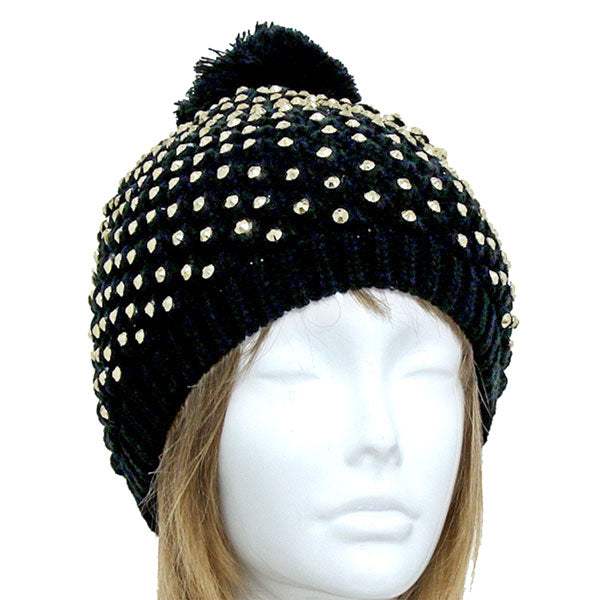 Studded Pom Beanie Hats - Madeline Love - Flyclothing LLC