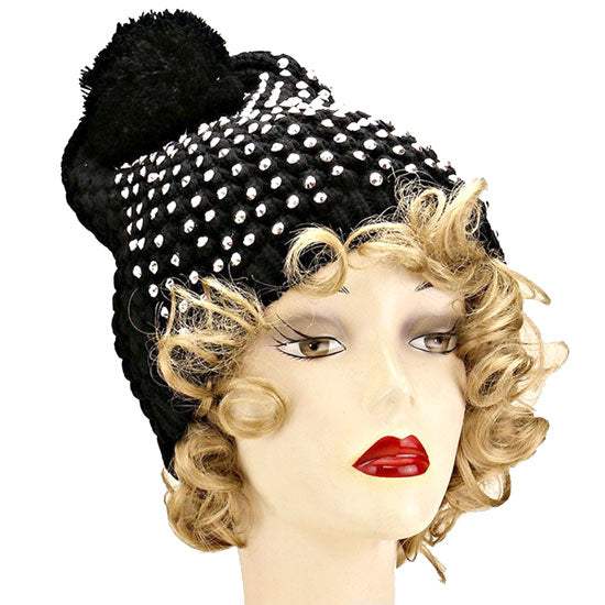 Studded Pom Beanie Hats - Madeline Love - Flyclothing LLC