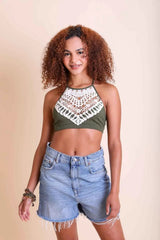 High Neck Crochet Lace Bralette – Stylish Layering Essential - Boho Clothing and Accessories - Flyclothing LLC