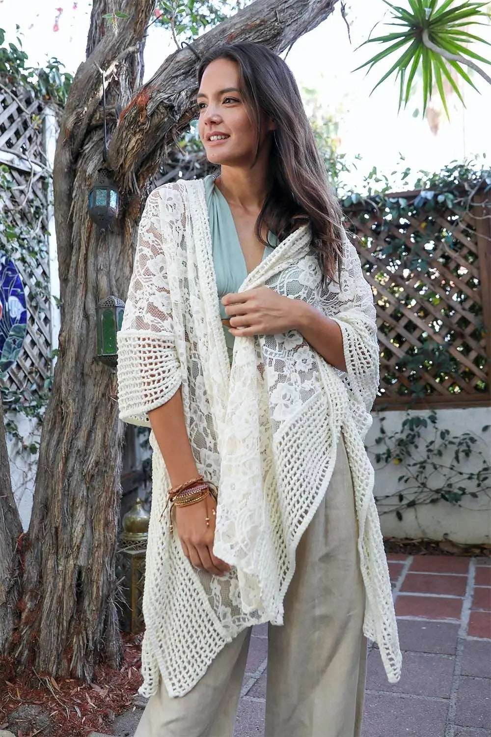 Open Front Floral Knit Kimono – Casual Elegance - Boho Clothing and Accessories - Flyclothing LLC