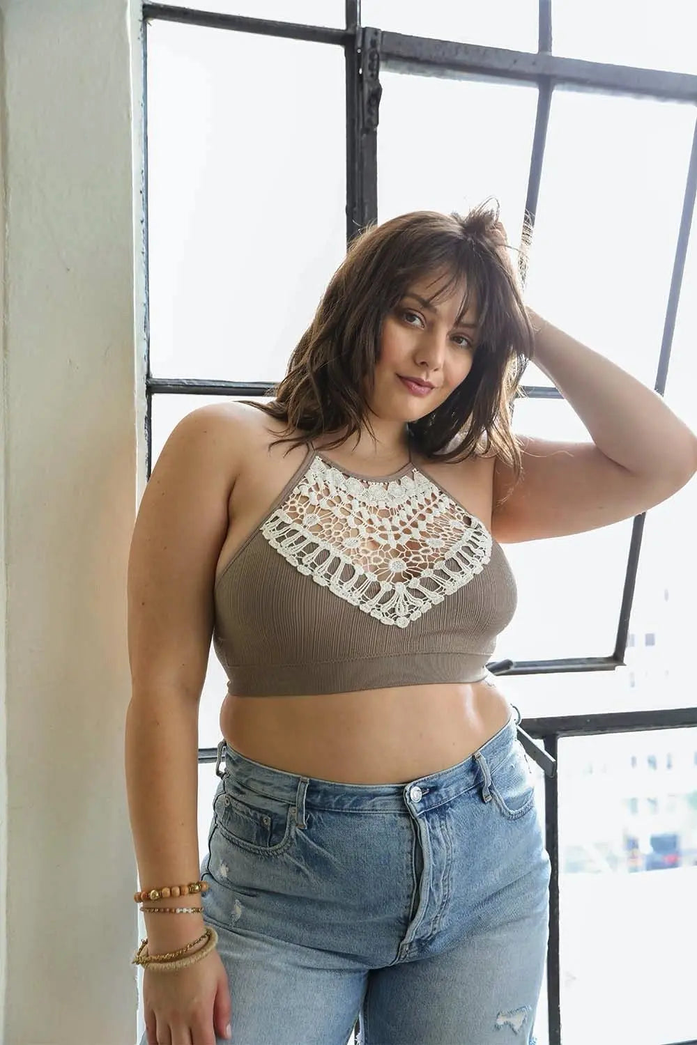 High Neck Crochet Lace Bralette – Stylish Layering Essential - Boho Clothing and Accessories - Flyclothing LLC