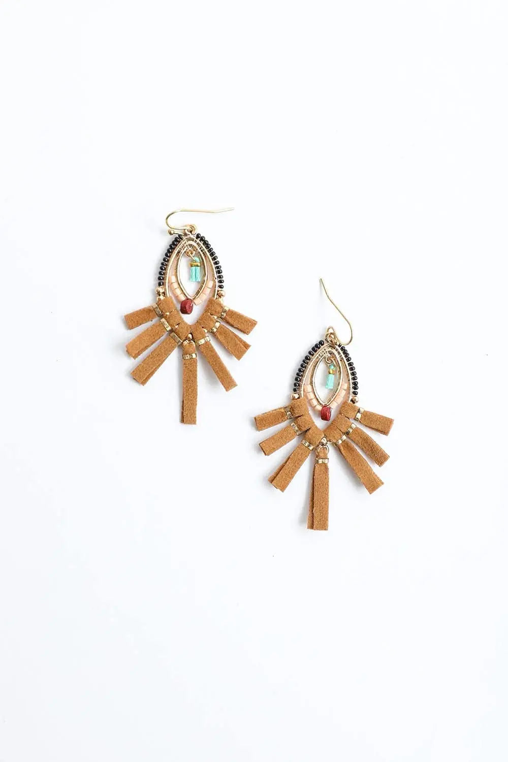 Suede Fringe Beaded Earrings - Boho Clothing and Accessories - Flyclothing LLC