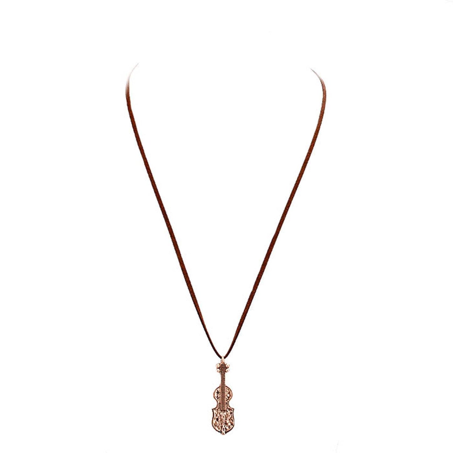 Suede Metal Guitar Pendant Necklace - Madeline Love - Flyclothing LLC