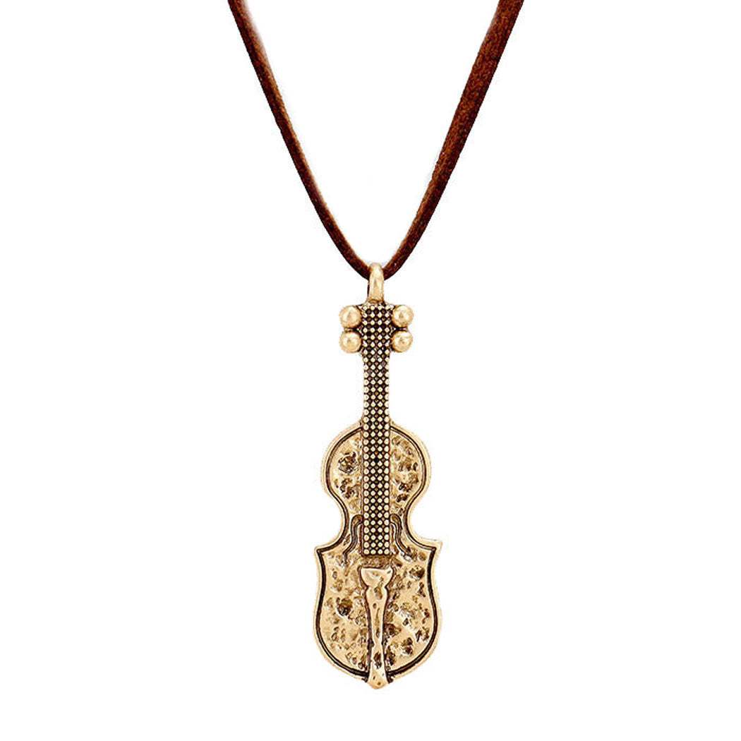 Suede Metal Guitar Pendant Necklace - Madeline Love - Flyclothing LLC