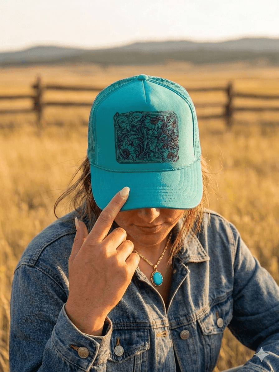 Sunflower Tooled Leather Trucker Hat - Wild Junkie - Flyclothing LLC