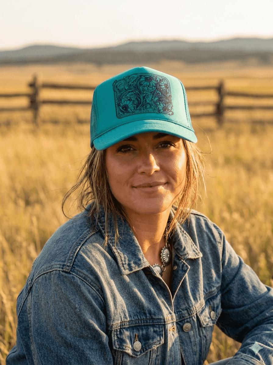 Sunflower Tooled Leather Trucker Hat - Wild Junkie - Flyclothing LLC