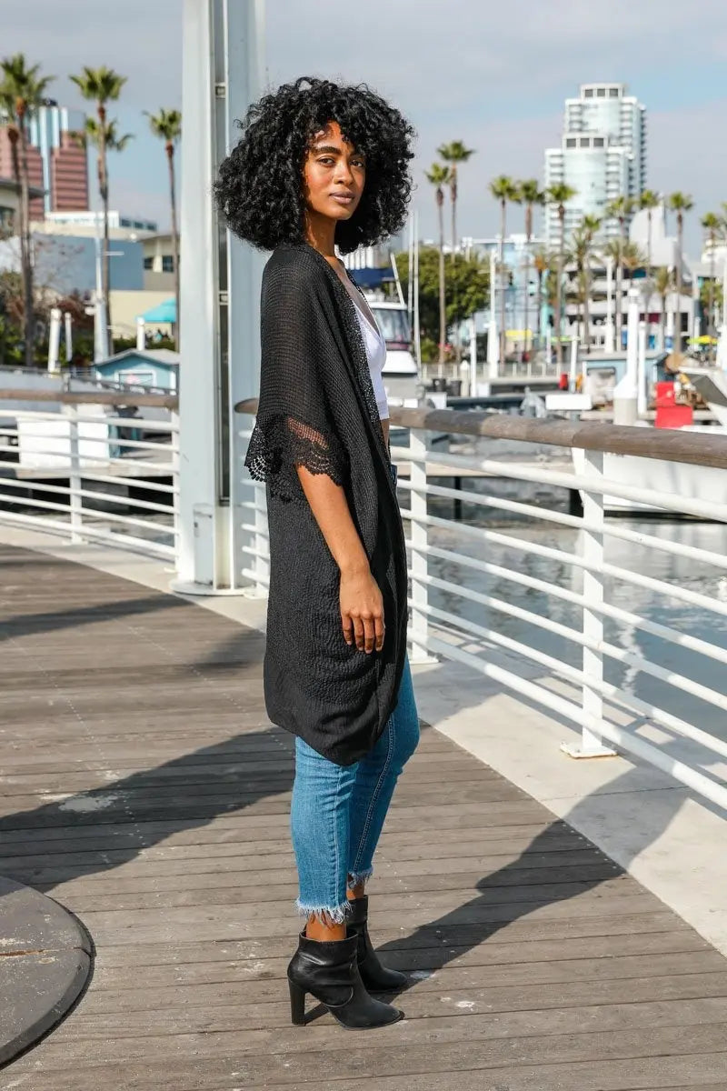 Sunshine Crochet Lace Trim Kimono