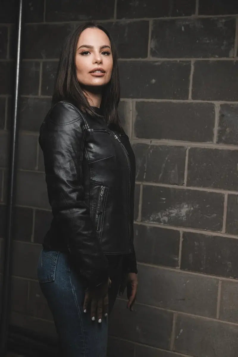 Supastar - Womens Motorcycle Leather Jacket - First Manufacturing Company - Flyclothing LLC