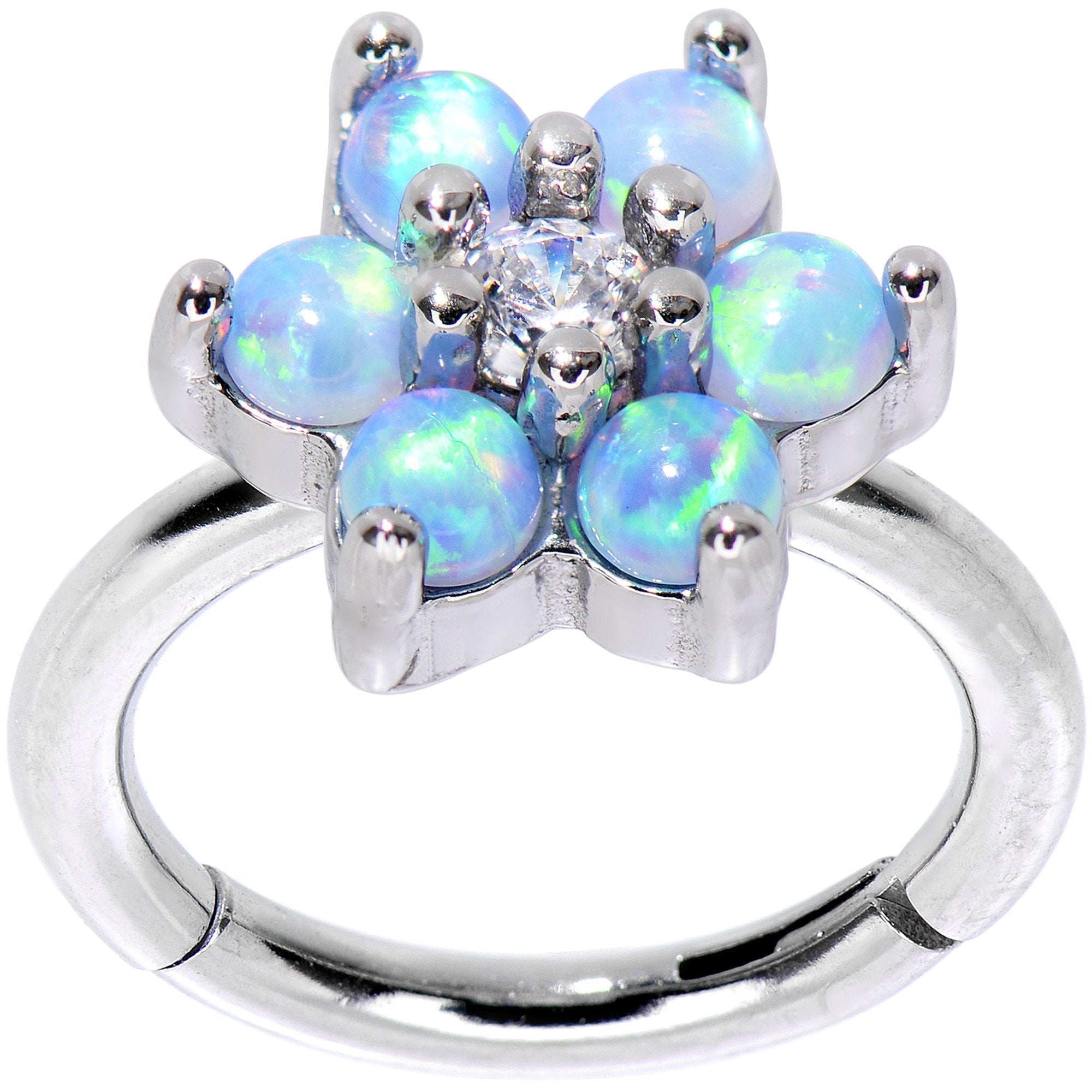 16G 5/16 Clear CZ Gem Blue Faux Opal Hinged Segment Ring - BodyCandy - Flyclothing LLC
