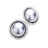 Sweet Crystal Pave Trimmed Pearl Stud Evening Earrings - Madeline Love - Flyclothing LLC