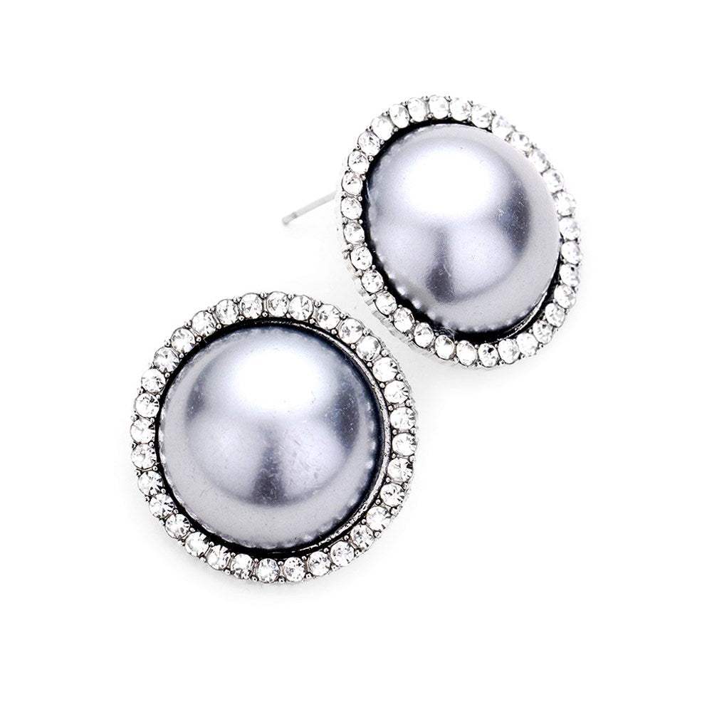 Sweet Crystal Pave Trimmed Pearl Stud Evening Earrings - Madeline Love - Flyclothing LLC