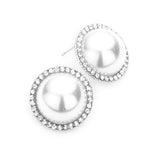 Sweet Crystal Pave Trimmed Pearl Stud Evening Earrings - Madeline Love - Flyclothing LLC