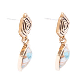 Swirled Blue Turquoise and Orange Sponge Coral Matrix Golden Post Earrings - Barse Jewelry