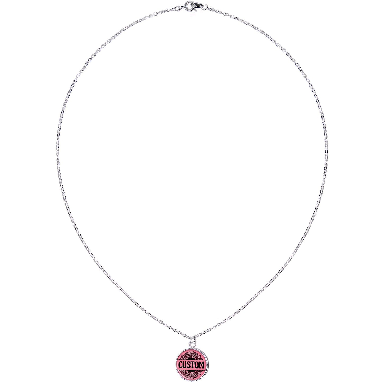 Custom Pink Mandala Personalized Name Silver Plated Chain Necklace - BodyCandy - Flyclothing LLC